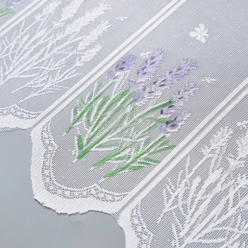 Bloemen Kant Semi-Sheer Cafe Gordijn Rustieke Boerderij Stijl Kastdeur Cover Wasbaar Lichtgewicht voor Keuken Eetkamer Decor