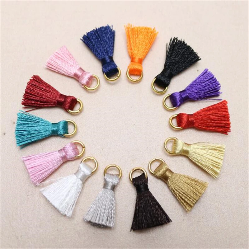 20pcs/lot 20mm mini small silk tassel for earrings jewelry making diy tassels with gold ring jewelry accessories fringe findings