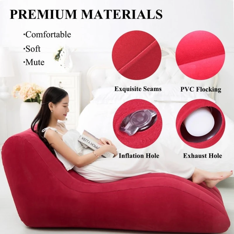 Red Inflatable Sex Sofa Chaise Chair Love Position Magic Cushion Deeper Support PVC Flocking Furniture Sex Toy For Couple