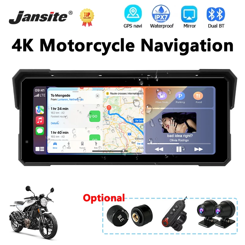 

Portable 8.1 inch Motorcycle Display IPX7 Waterproof 4K DVR GPS Navigation Wireless Carplay Android Auto Moto Recorder Monitor