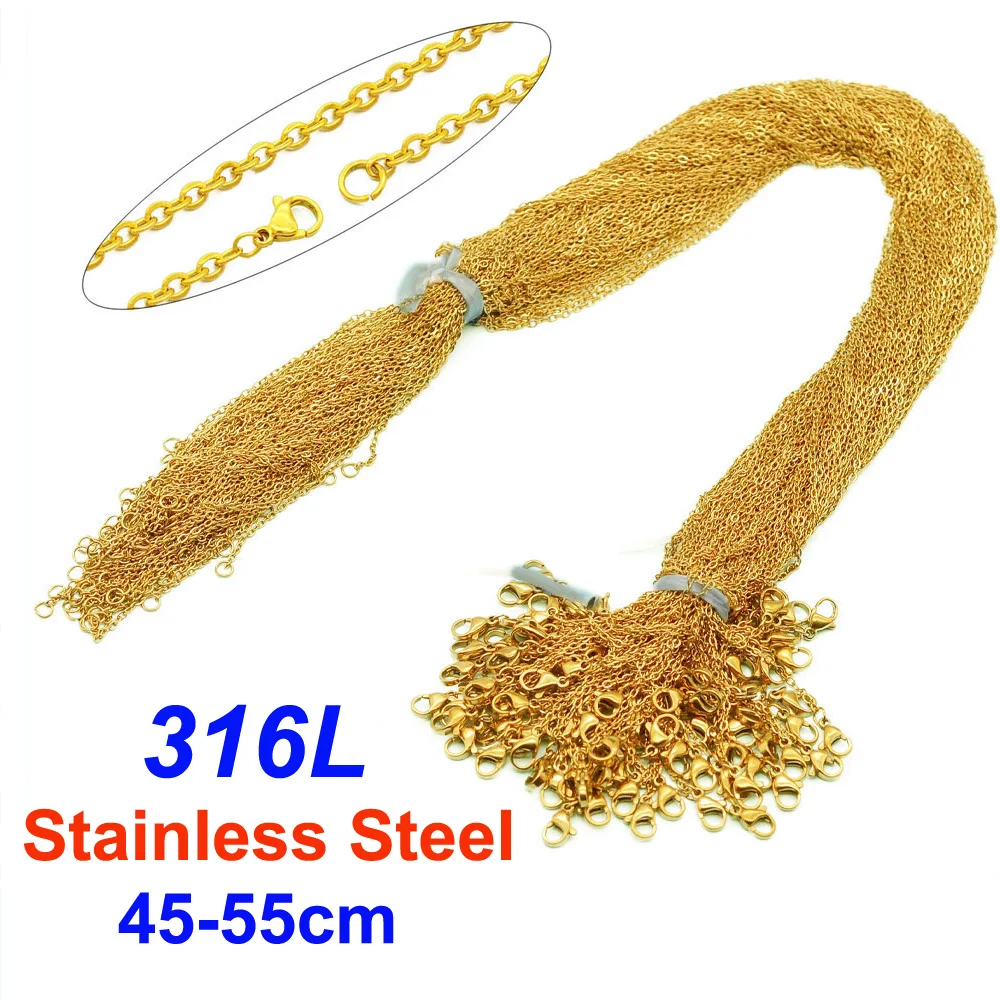 

100pcs/lot 316L Stainless Steel O-Chain Woman Flat Cross Necklace Chains 45cm/50+5cm/40+5cm For DIY Jewelry Making Findings