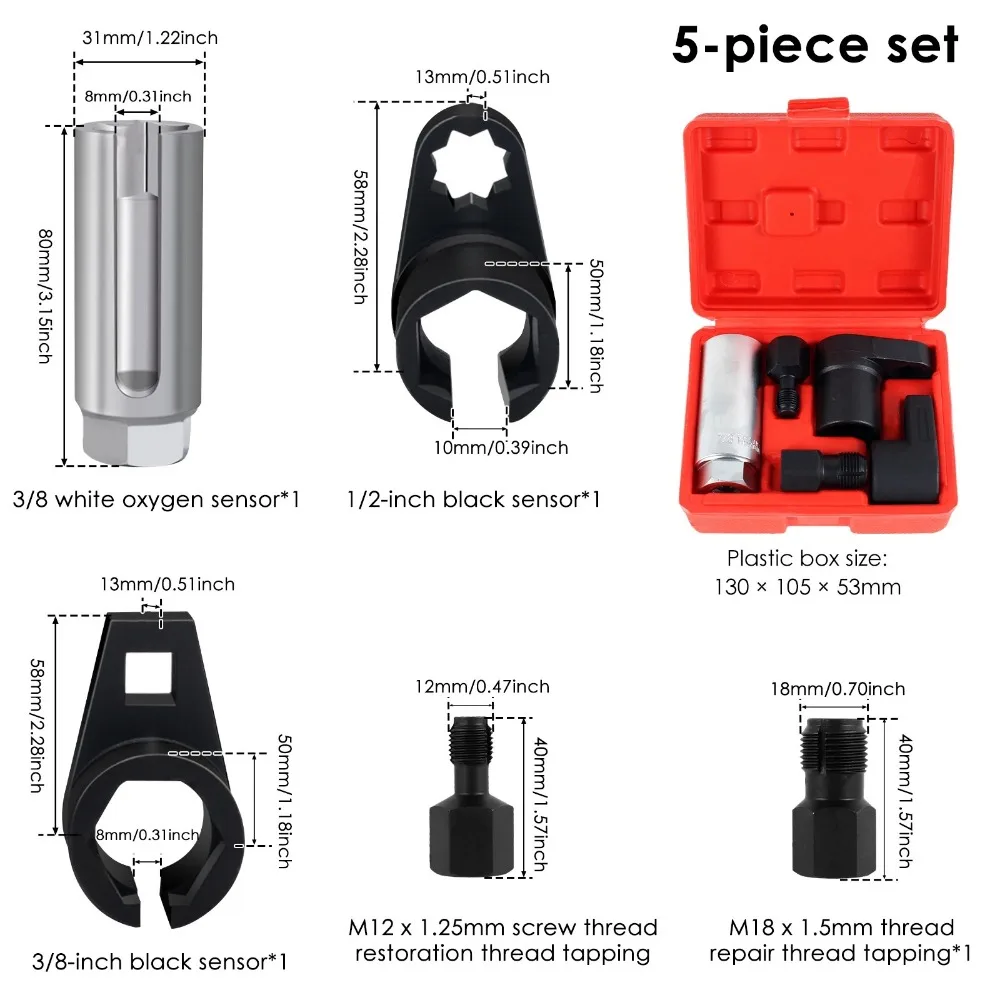 ชุดประแจถอดเซ็นเซอร์ออกซิเจนรถยนต์ 3/5 ชิ้น ขนาด 22 มม. พร้อมหัวขัน 1/2 นิ้ว และ 3/8 นิ้ว สำหรับถอดเซ็นเซอร์ออกซิเจน