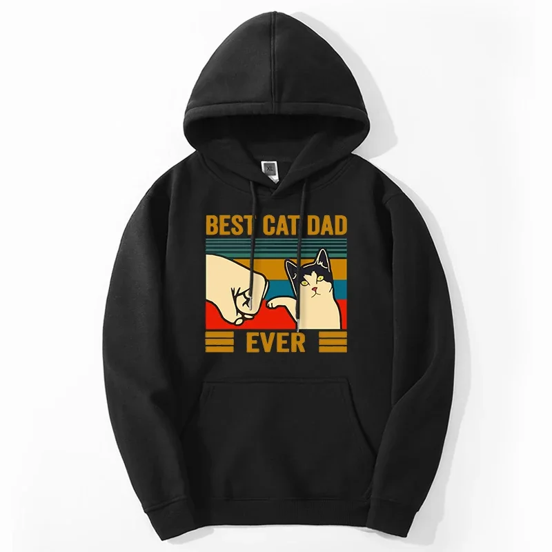 Cute Cats Print Mens Hoodies Wimter Sweatshirts Best Cat Dad Ever Pullover Gift Father Oversize Hooded Sudaderas