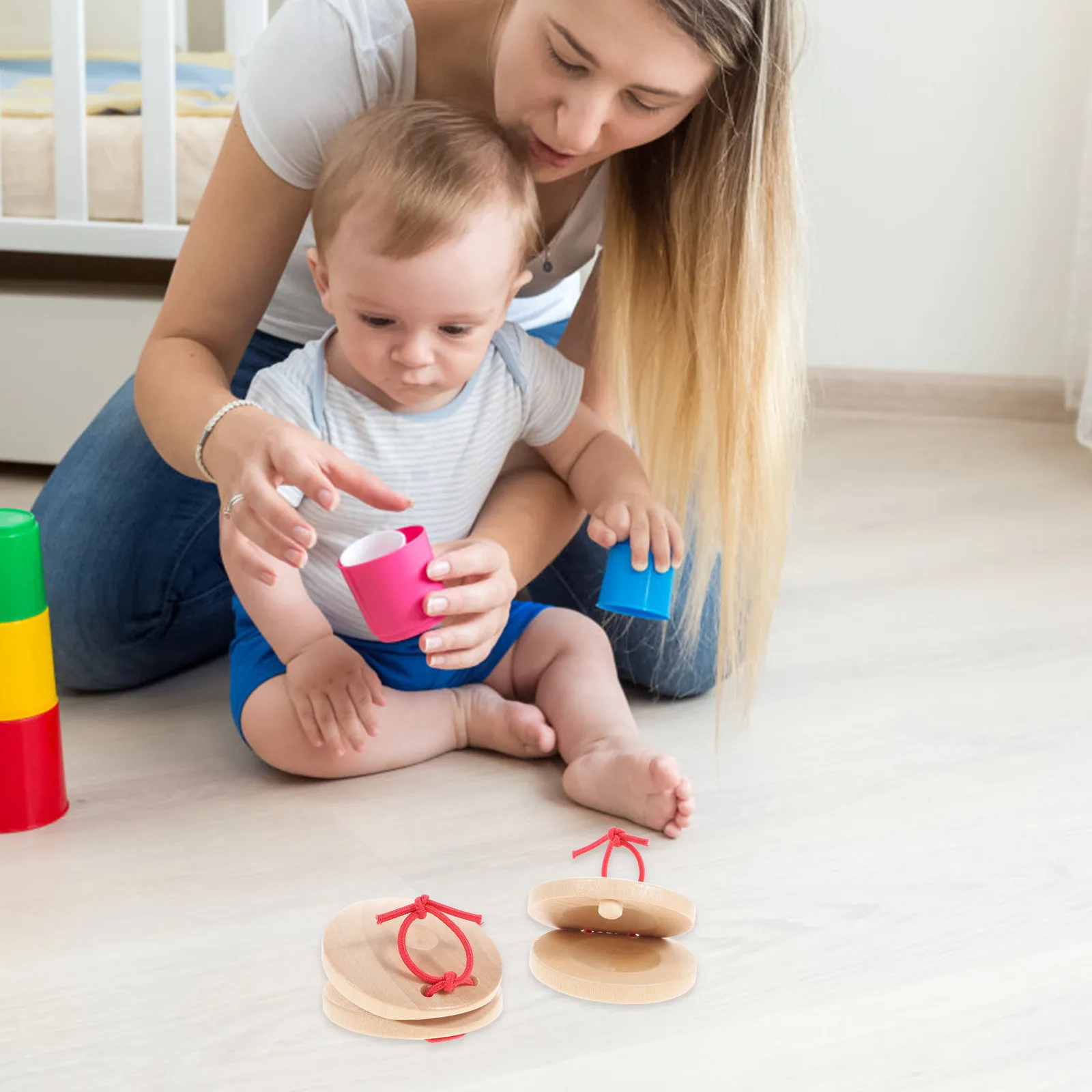 Castañuelas de Madera Basic Beat, Instrumento de Percusión Portátil, Herramienta Educativa para la Comunicación entre Padres e Hijos