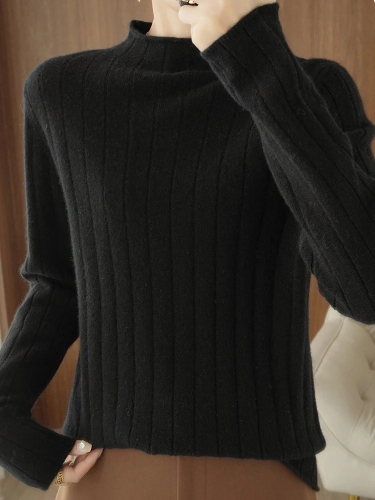 Knitted Turtleneck Ribbed Women Sweaters Autumn Winter Long Sleeve Pullovers Slim Sweater Female Solid Casual Knitwear Tops 2024