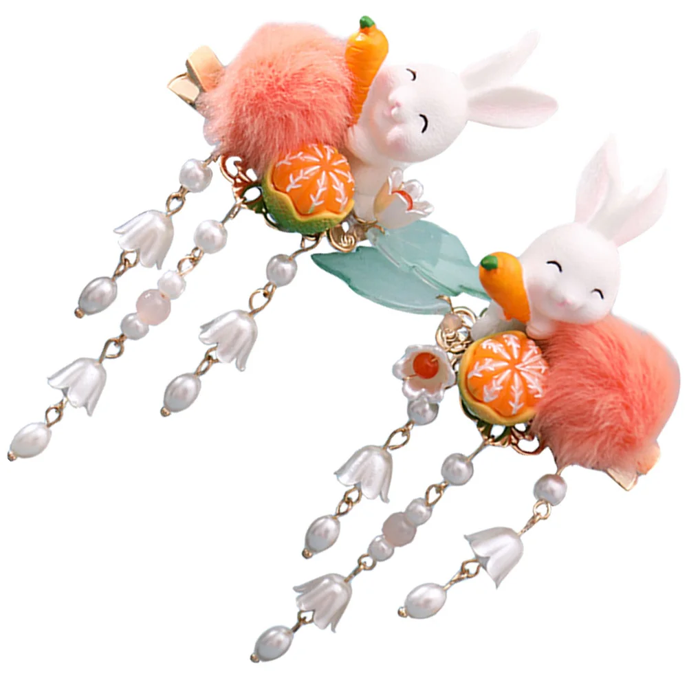 2 Stuks Bunny Haarspeldjes Chinese Stijl Konijn Haarspeldjes Dangle Kwastje Haarspeld voor Vrouwen Cosplay Bruiloft