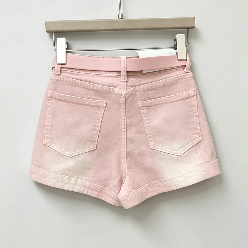 ANJY Spring Summer New Women's Fashion Sweet Bowknot Beaded Denim Shorts Casual High Street Slim Fit Distressed Hot Pants A24834