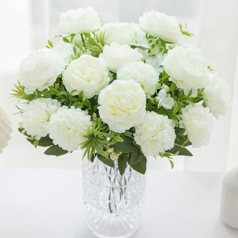 6 Stück Künstliche Blumen Chrysanthemen Pfingstrosen Festliches Accessoire für Zuhause Schlafzimmer Hochzeit Kranz Bouquet Gartendekoration – Detail 5