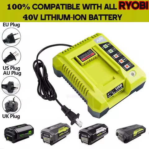 40V Charger for Ryobi Battery OP401 Lithium-ion Battery Charger Compatible With All Ryobi 40V Lithium-Ion Battery 2 USB Ports