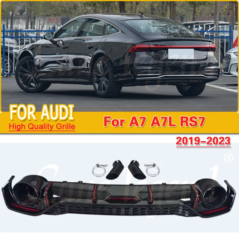 

For Audi A7 A7L 2019-2023 RS7 Style Car Rear Bumper Diffuser Lip Spoiler with Exhaust Modify Car Rear Bumper Diffuser Lip Trim