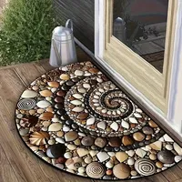 Washable,Semicircular Welcome Doormat with Flower and Bee Design, Non-Slip Washable Polyester Entrance Mat for Indoor/Outdoor