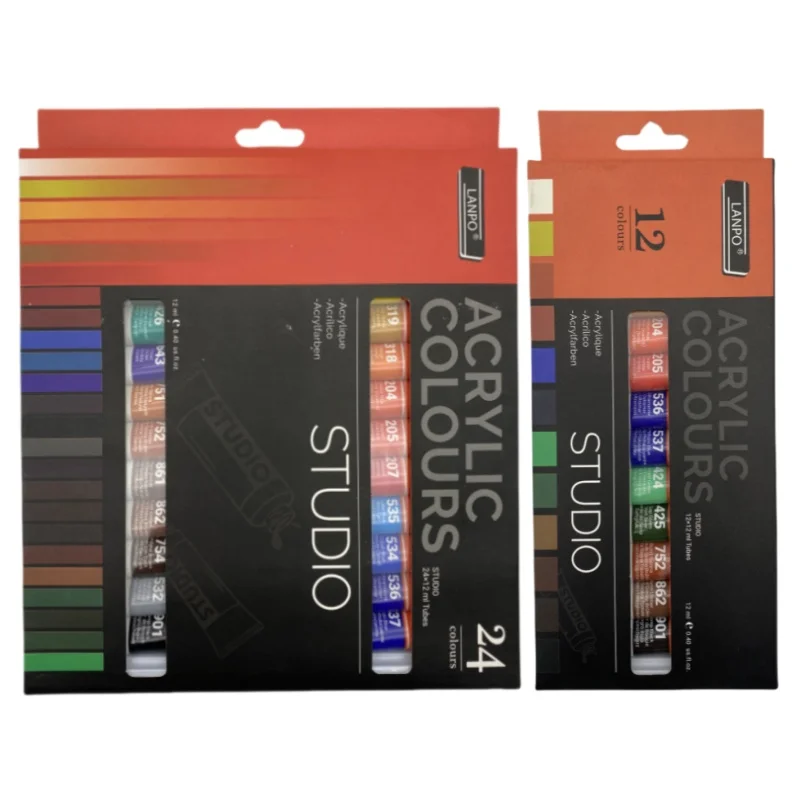 12/24 Colors Acrylic Paint Set for Beginners, 12ml Tubes for Canvas & Wood Painting, Art Supplies for Students & Hobbyists