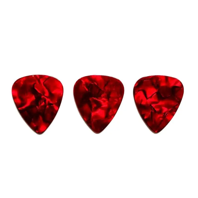 Pearloid Red Guitar Picks, Celluloid Plastic Material, 0.46mm, 0.71mm, 0.96mm Thickness, Plectrum, Wholesale, 100Pcs