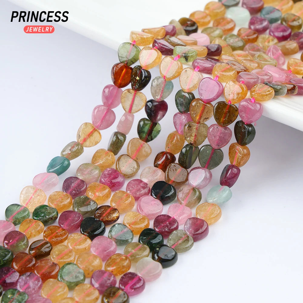 A+ Natural Colorful Tourmaline Heart Shape Loose Beads 6MM for Jewelry Making Bracelet Stone Beads DIY Accessories Wholessale