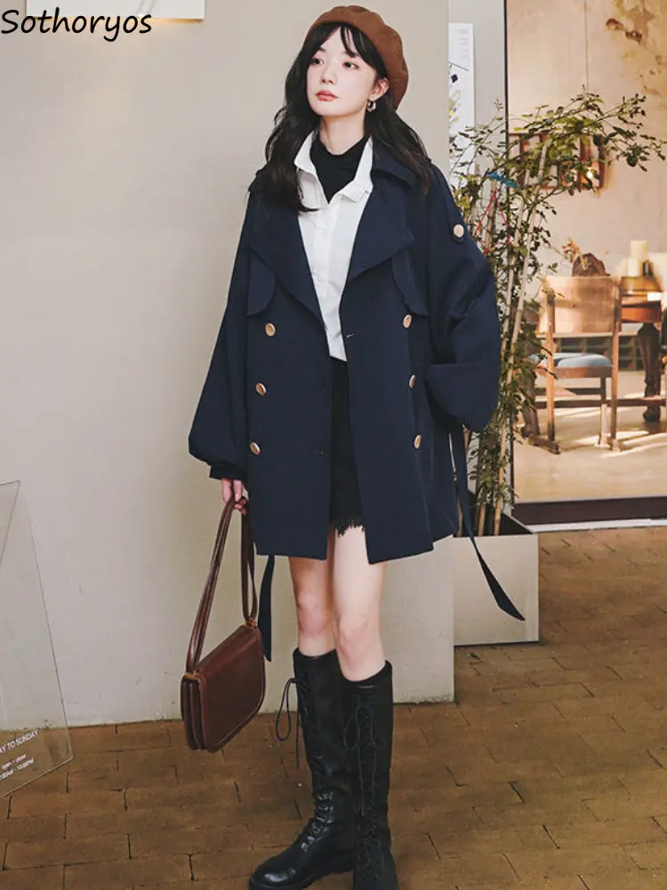 

Trench Women Loose Simple Daily Elegant Fashion Classic Basic Personality Sweet Preppy Style Ulzzang Students Autumn All-match