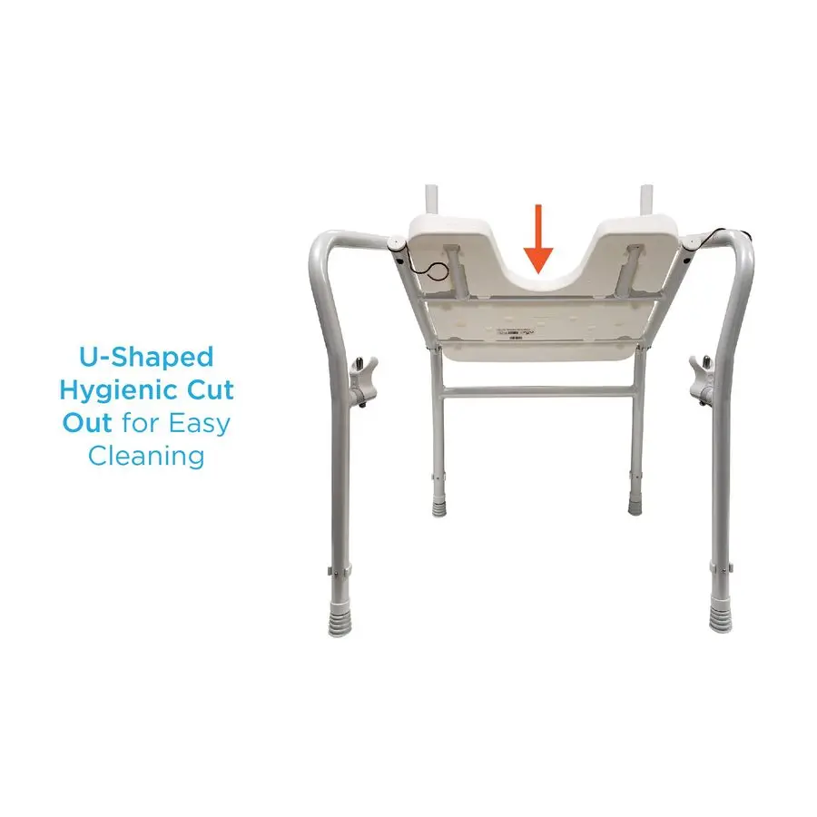 의료용품 접이식 목욕 및 샤워 의자, 팔걸이와 등받이 포함, 위생적인 세척을 위한 U자형 전면 디자인, 좌석 높이 조절 가능