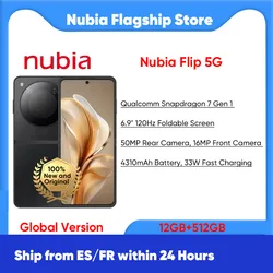 ZTE Nubia Flip Smartphone 5G 6.9 120Hz Display Snapdragon 7 Gen 1 33W Fast Charging 50MP Camera Global Version MyOS 13 Foldable Phone