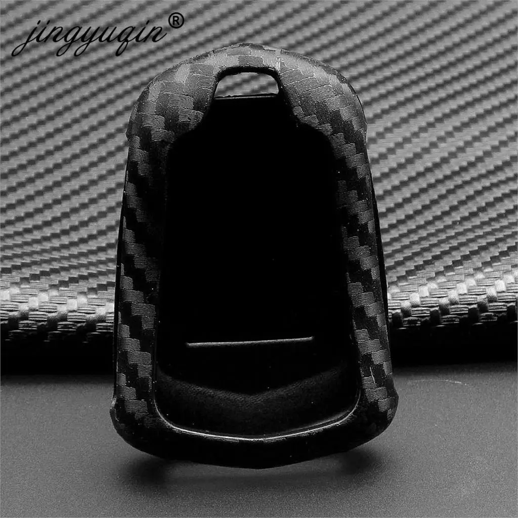 jingyuqin Carbon Silicone Remote Smart Key Cover Fob Case For Cadillac ATS CT6 CTS DTS XT5 Escalade ESV SRX STS XTS ELR 4/5/6 BT