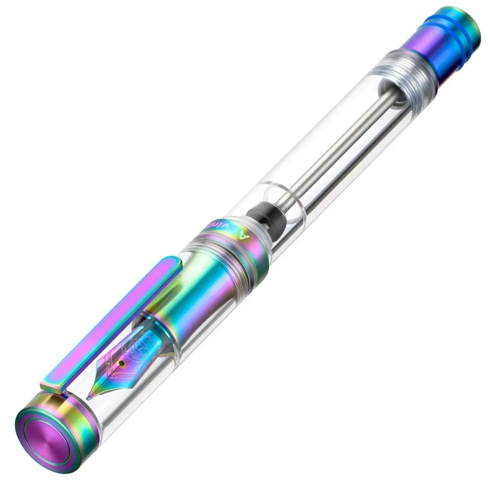 Asvine V200 Rainbow Titanium Fountain Pen Vacuum Filling, EF/F/M Nib Clear Transparent Acrylic Smooth Writing Pen