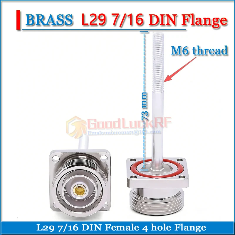 

7/16 L29 DIN Female 4 hole Flange Panel Mount Waterproof M6 thread needle length 73mm plug Copper 50ohm RF Connector Adapter