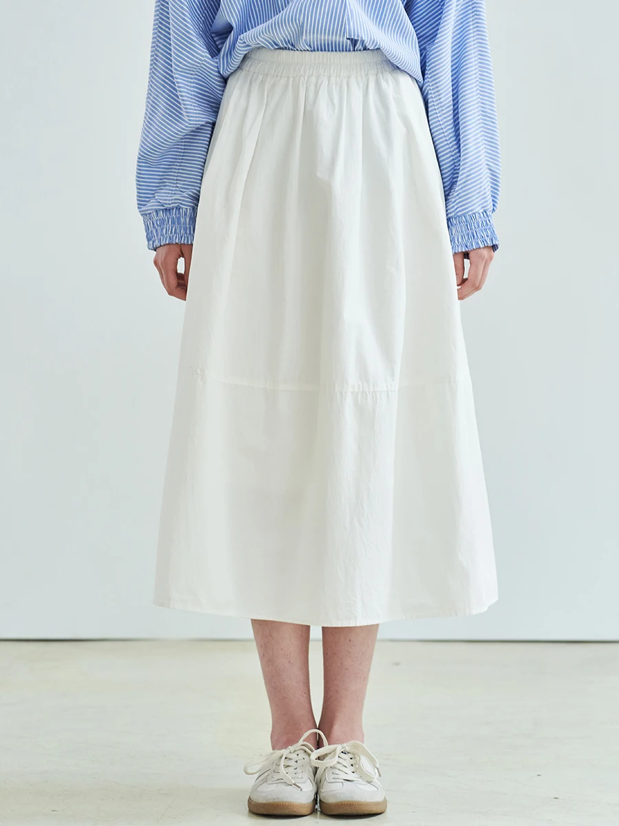 

Zimode Versatile Simple Slimming High Waist Elastic Umbrella Skirt Mid-Length f-length Women's New Cotton Breathable Casual