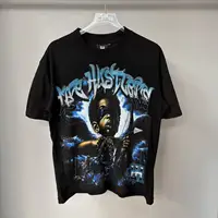 Camisetas de Hip Hop con estampado de letras brillantes y diamantes negros para hombre, camisetas holgadas de algodón puro con cuello redondo y diamantes de imitación, camiseta de verano de gran tamaño