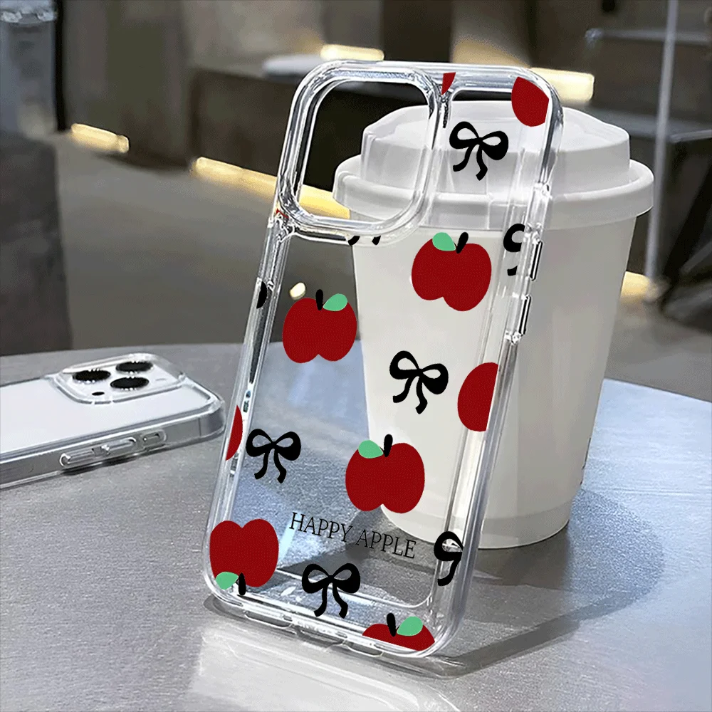 

Happy Apple Bow Clear Case for iPhone 16, 16 Pro, 16 Pro Max, 16 Plus ，15 Pro Max，15 Pro，to iPhone 11, 12, 13, 14 15 series