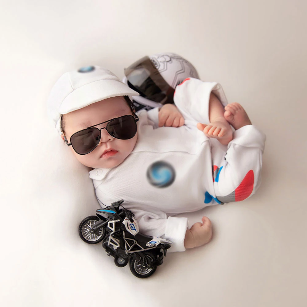 0-1 maand pasgeboren fotografie rekwisieten motorsportstijl outfits met bijpassende hoed en helm babykostuumset voor fotograaf