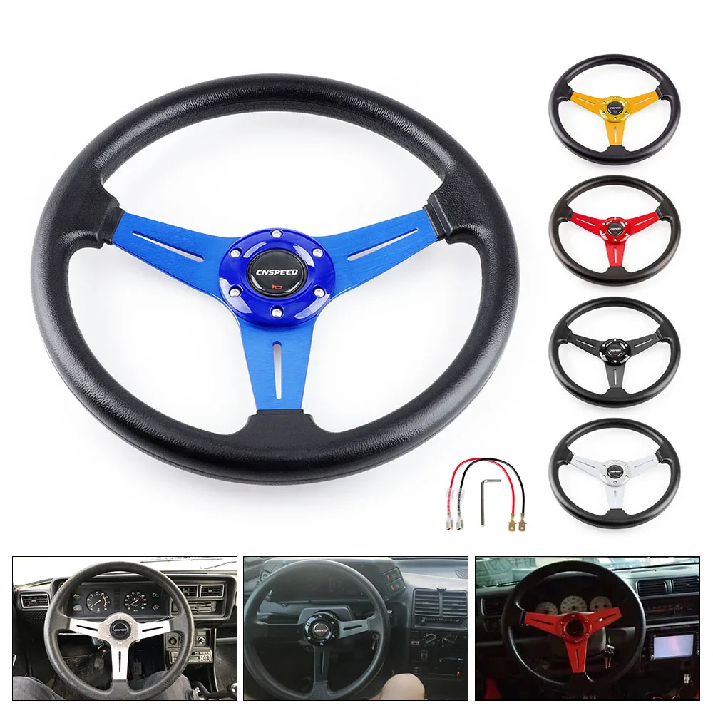 High Quality Car Steering Wheel Sport Racing Type Universal 14 Inches Aluminium 350MM PU 5 Color Steering wheels for Automotive