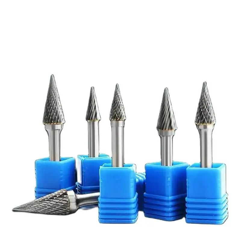 M-type 3-6mm Stem diameter tungsten steel grinding head hard alloy rotary file conical milling cutter metal grinding carving of