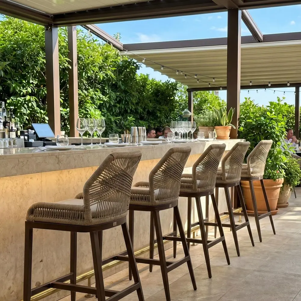 

Patio Counter Height Bar Stools 24 H Set of 4 Modern Rattan Bar Chairs Aluminum Stool Outdoor Wicker Barstools with Back and Ta