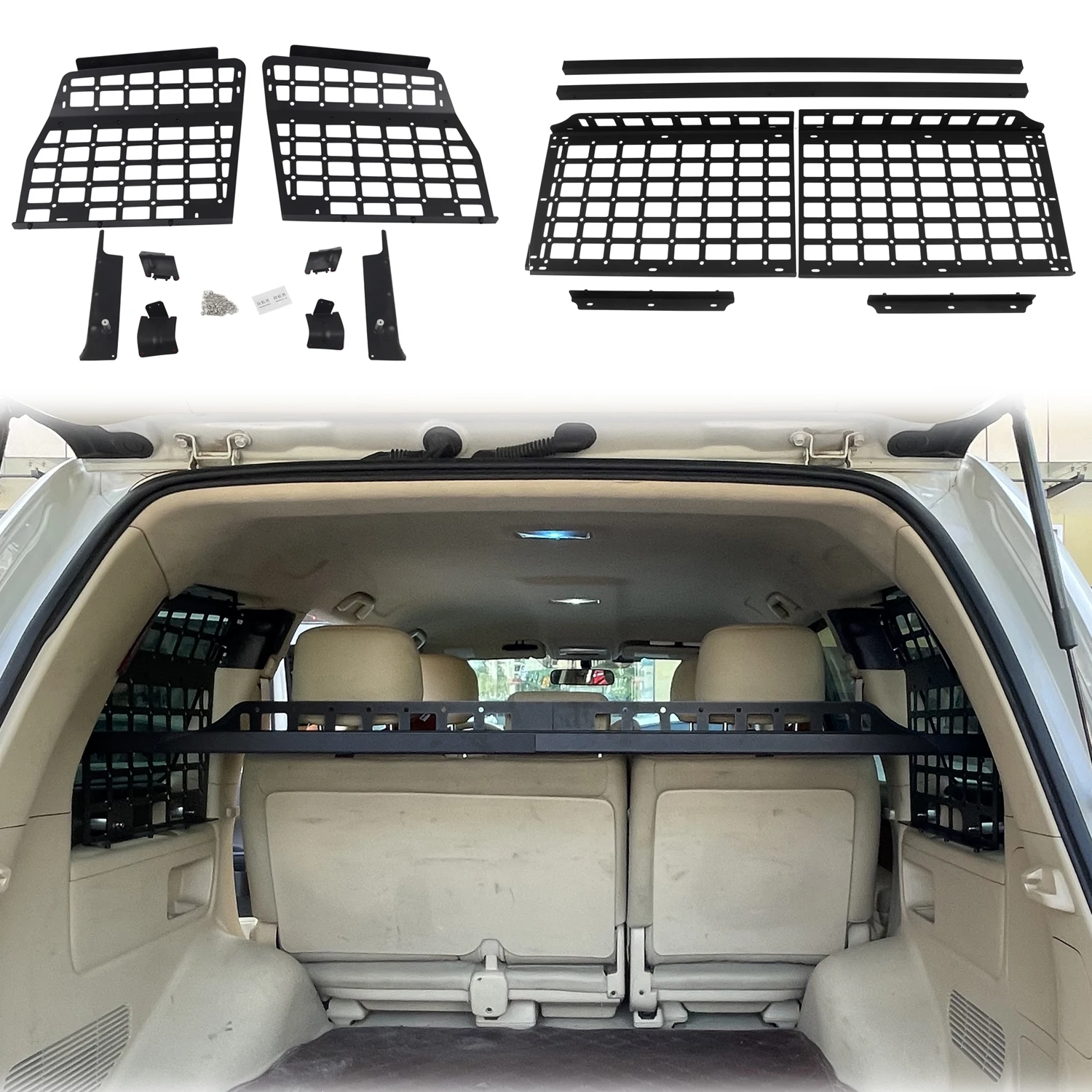 For Toyota Land Cruiser LC200 J200 2007-2021 5 Seats Storage Shelf Side Window Bracket Molle panel Rear Trunk Debri