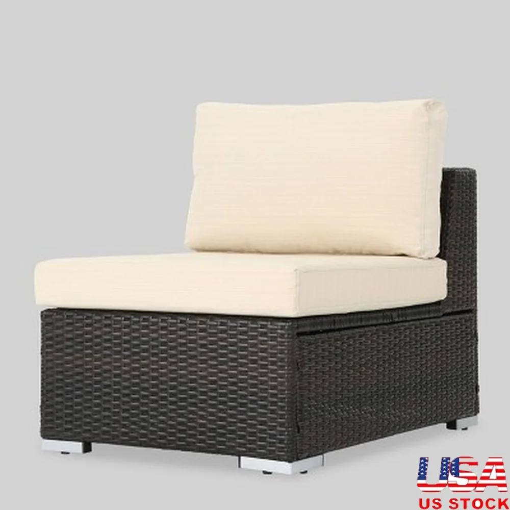 Silla decorativa de mimbre marrón para Patio, muebles de exterior, cojines resistentes al agua, marco de aluminio, conjunto de asientos cómodos