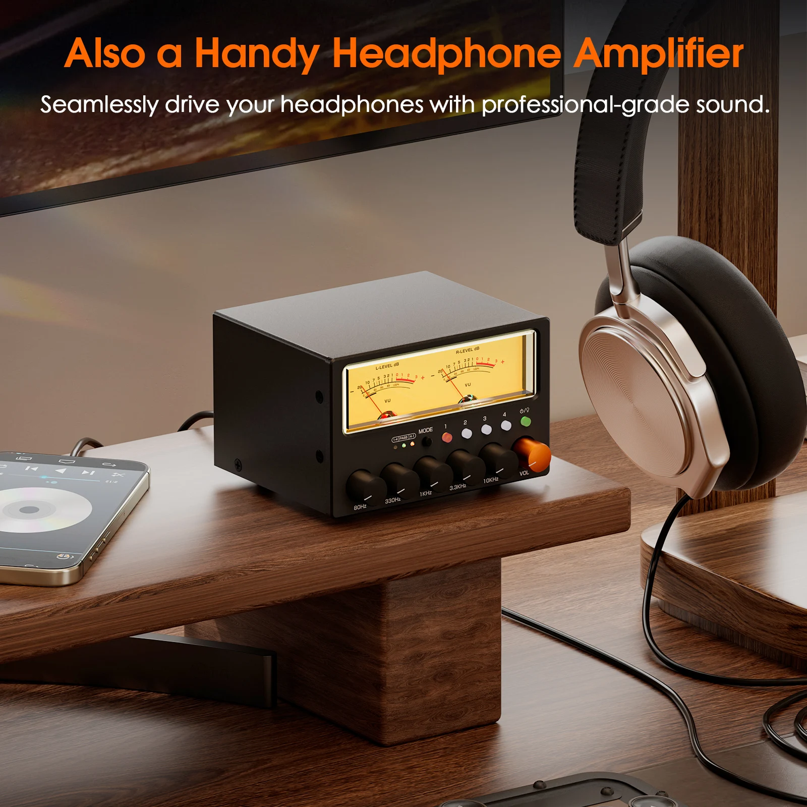 Nobsound D5 ستيريو 5-Band EQ Preamp التعادل 1-IN-4-OUT / 4-IN-1-OUT محدد الصوت مع مقياس VU الرجعية