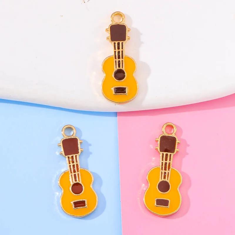 10Pcs 9*23mm Cute Guitar Ukulele Girls Necklace Earrings Bracelet Pendants DIY Key Chain Phone Chain Accessories Jewelry Crafts