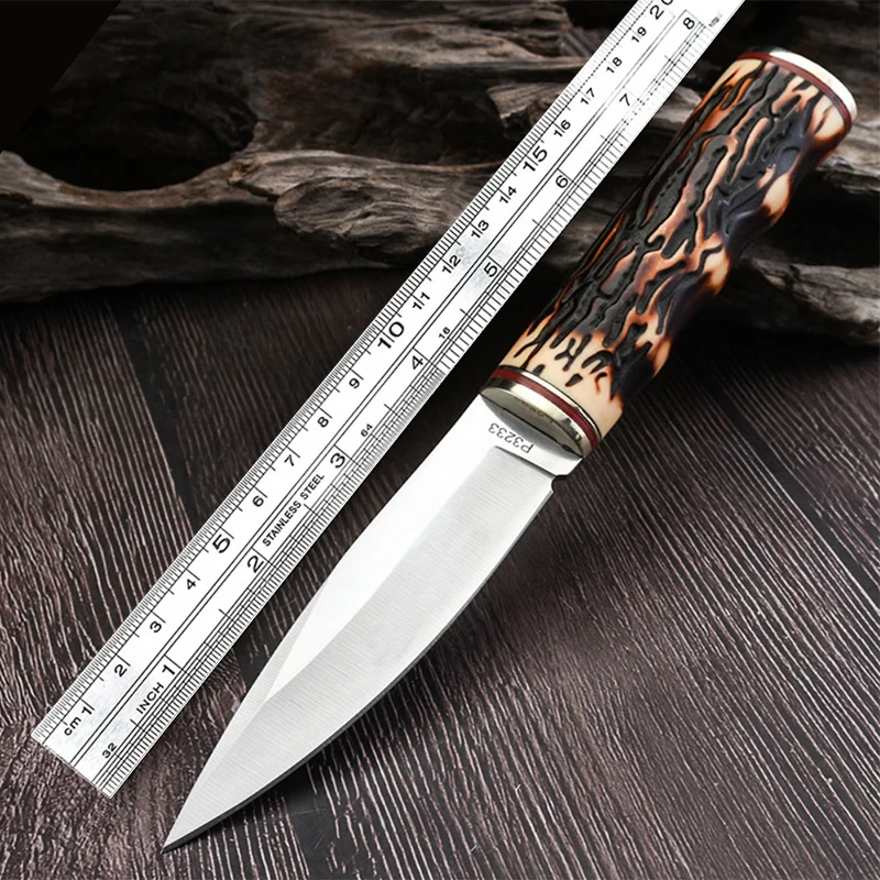 Outdoor knife Free shipping  kitchen knife Camping Hunting Tactical Survival Knife Fixed Blade sheep antlers Handle Sharp Edge