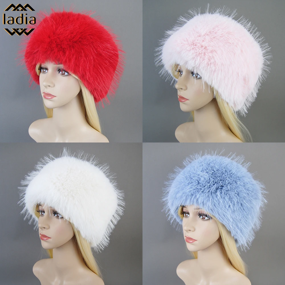 2023 New Fall Winter Women\'s False Raccoon Fur Cap Russian False Fur Hats Dome Fashion Thick Downy windshield Mongolian Fur Hat