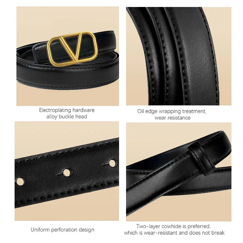 طقم مكون من قطعتين - فستان نسائي بحزام جلدي فاخر مقاس كبير، حزام بنطال جينز بإبزيم ذهبي، حزام PU متوسط #3