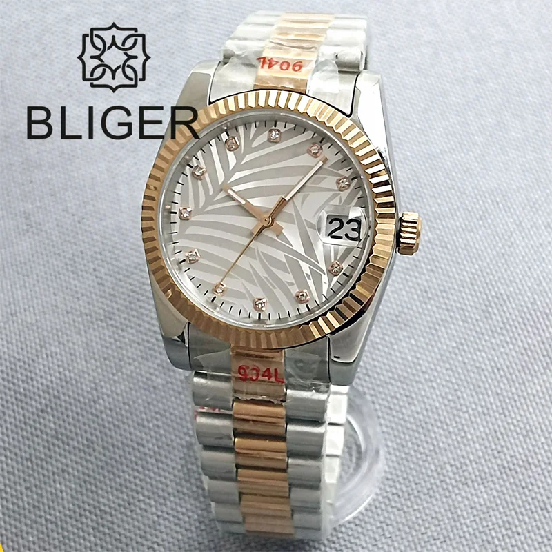 BLIGER Two-tone Rose Gold Bracelet 36MM/39MM Palm leaf Mechanical Wristwatch Luxury Automatic Watch For Men Sapphire Glass NH35A