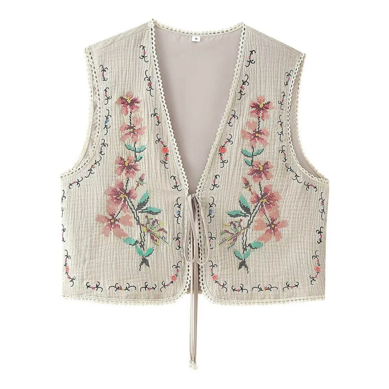 

European and American style Autumn New Women's Casual simple sleeveless V-neck floral embroidered Vest Waistcoat