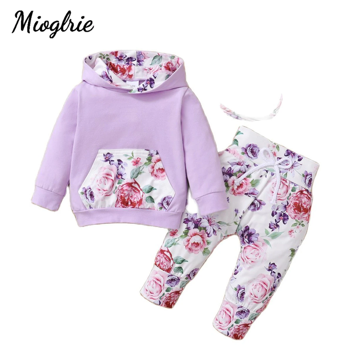 3 Piece Infant Clothes Floral Baby Girl Set for New Born 0-18 Months Hooded Clothes Long Sleeve Baby Outfit Spring Sweatshirts