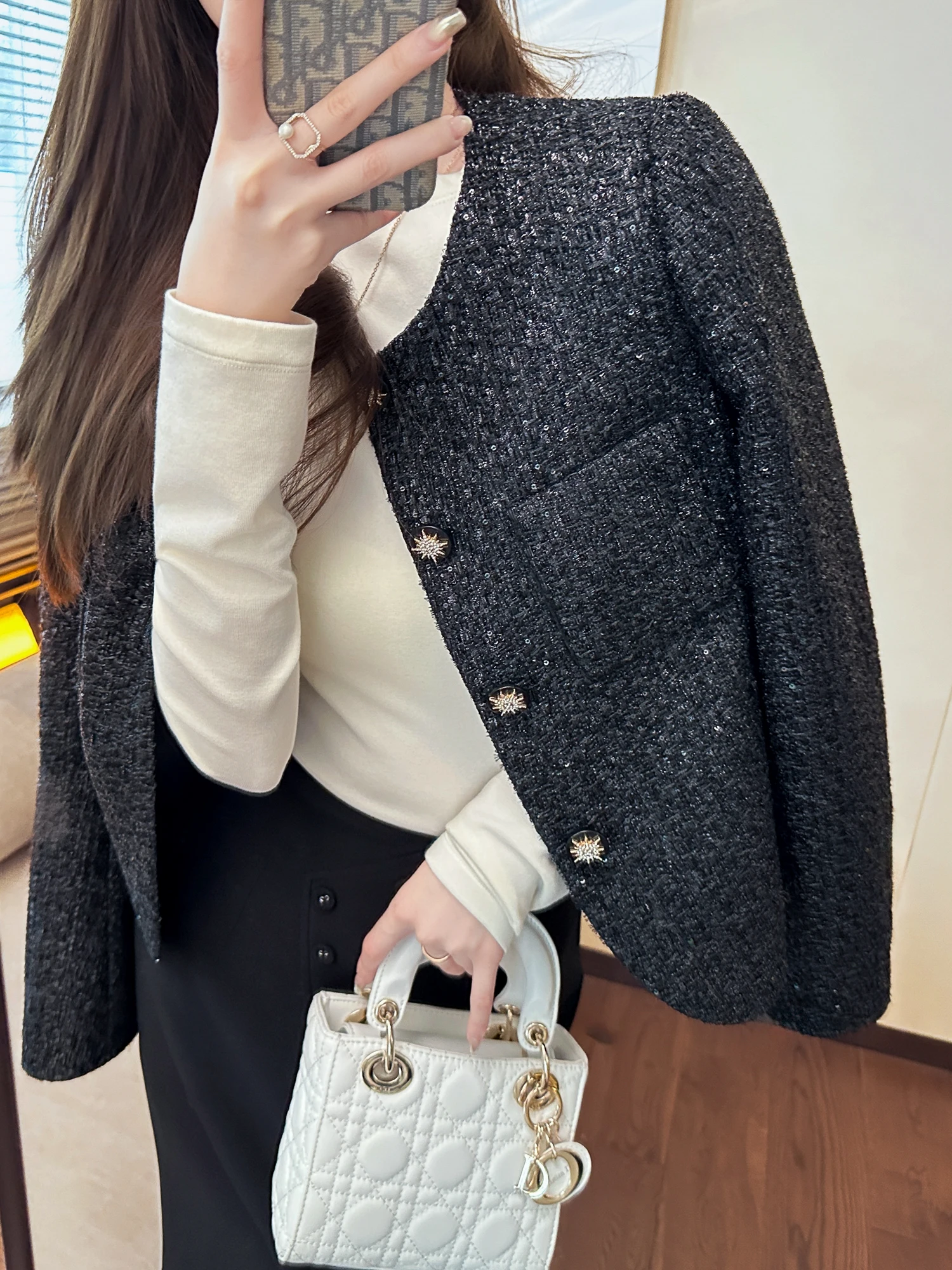 

Жакет из твида Ele Bla для женщин с звездами, синий, премиум-качество, верхняя одежда, устойчивая к деформации