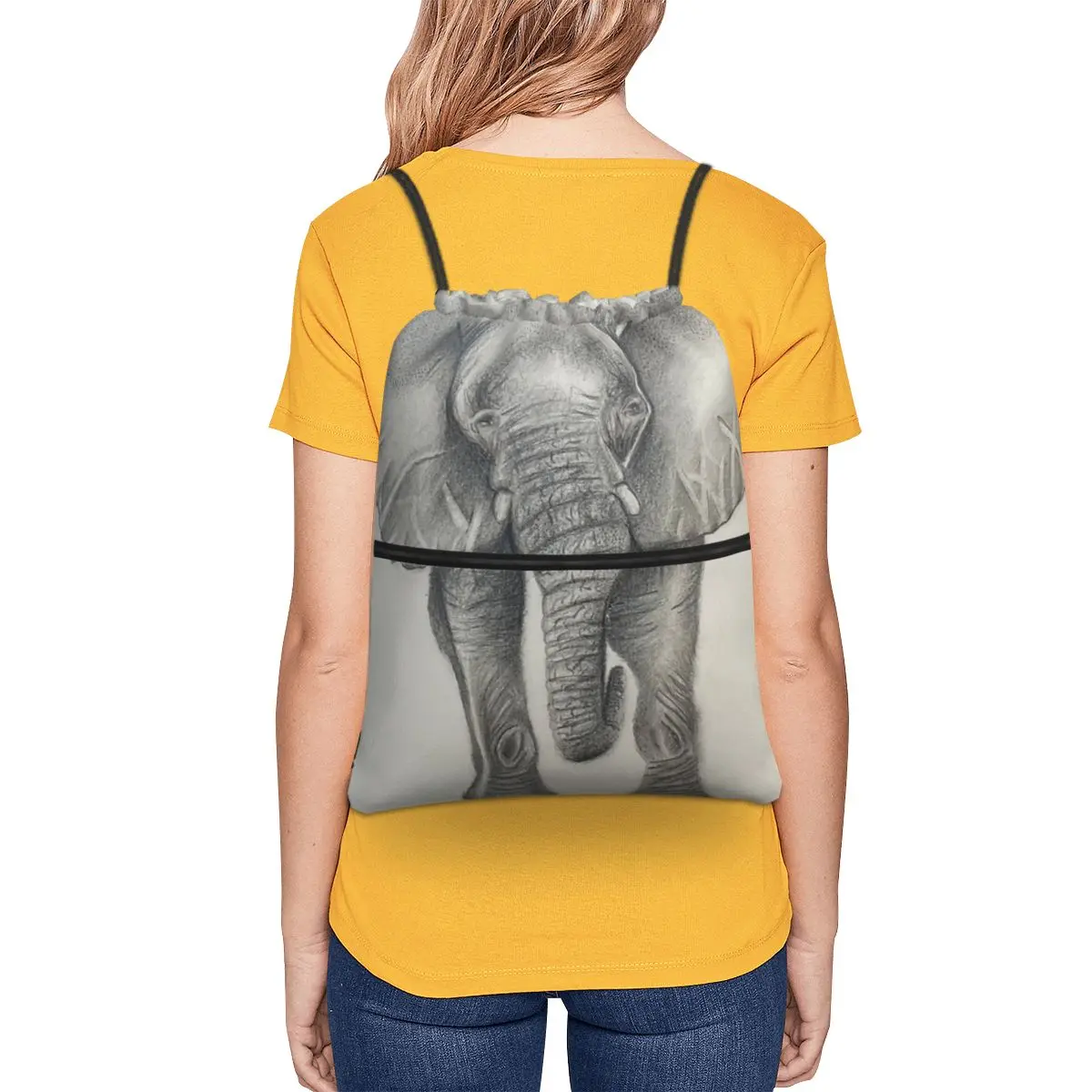 Mochilas portáteis de elefante preto e branco, saco de cordão, bolso, sacos de armazenamento para viagens, esporte, homem, mulher