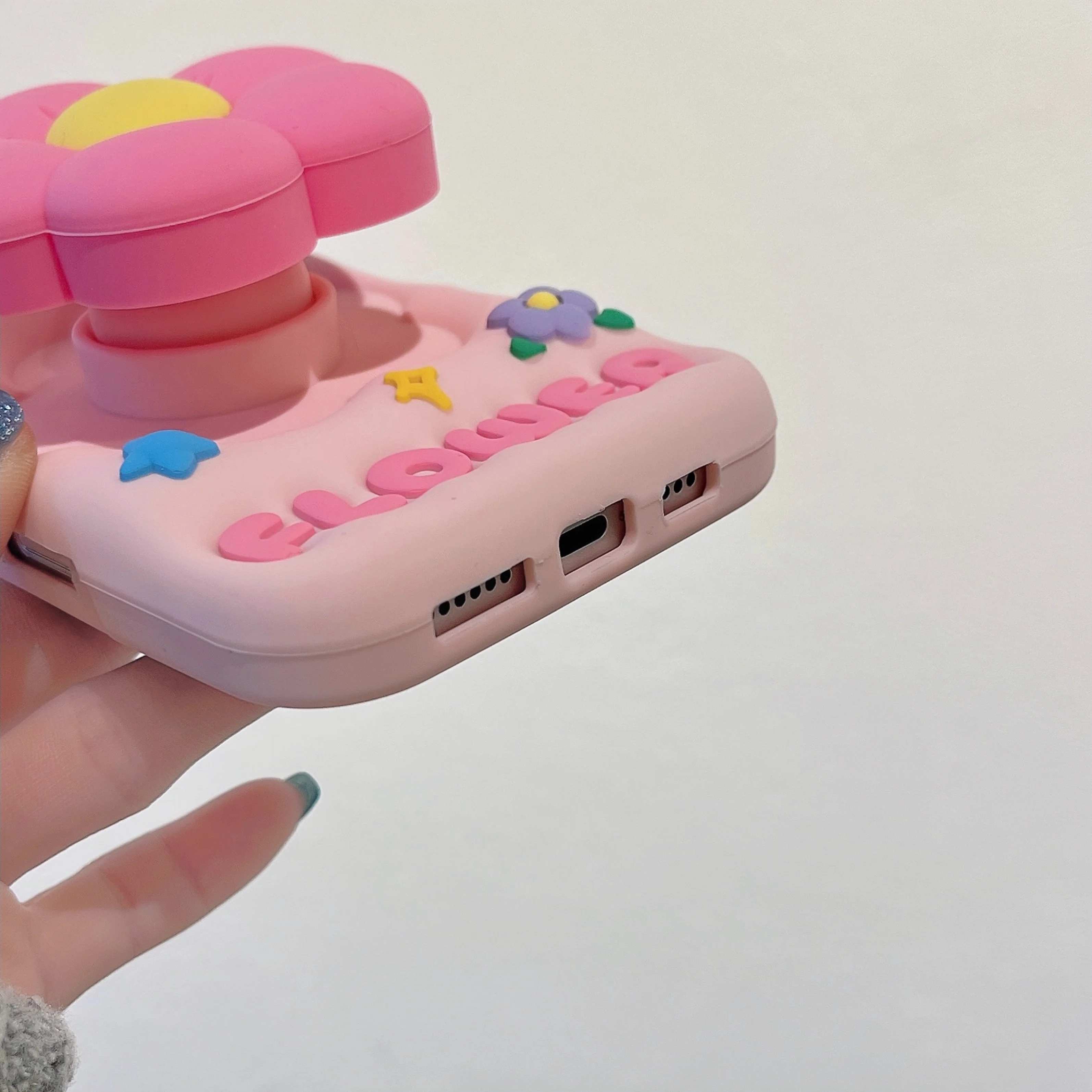 3D Floral Silicone Case for iPhone pro Max/X/XS Max/XR with Stand Holder Bracket Soft Cover for 17/16/15/14/13/12/11 6/6S/7/8 pl view 3
