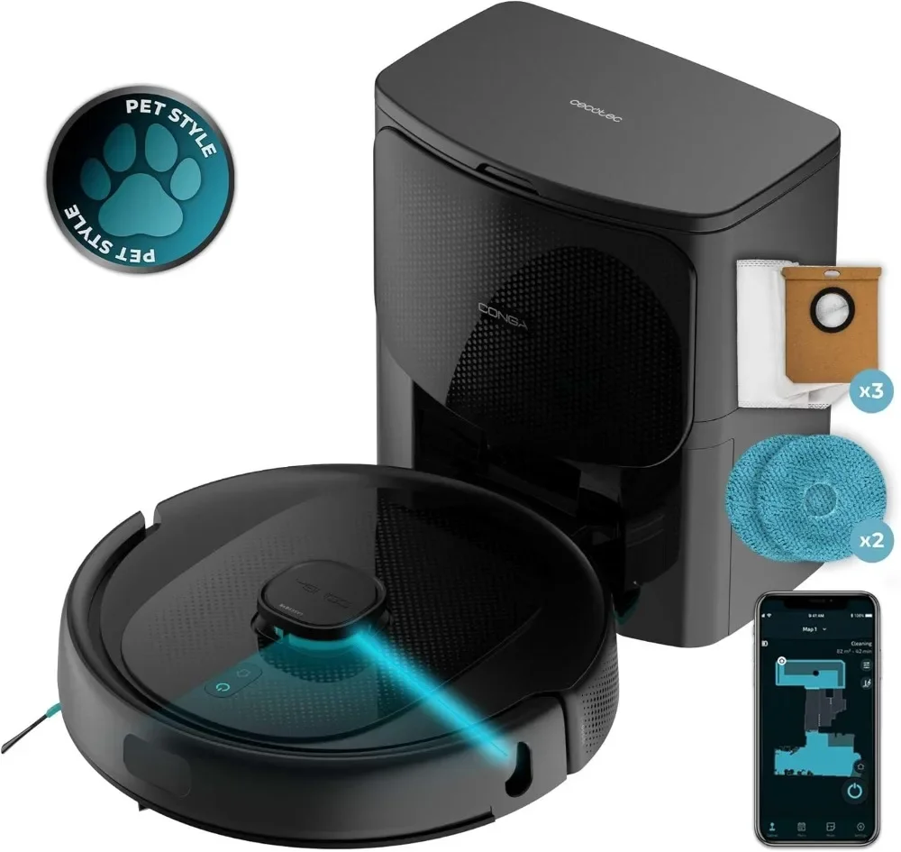 Cecotec Robot Aspirador Base Autovaciado Conga 9590 Spin 10000Pa Revolution Ultra Power Home Navegación Láser