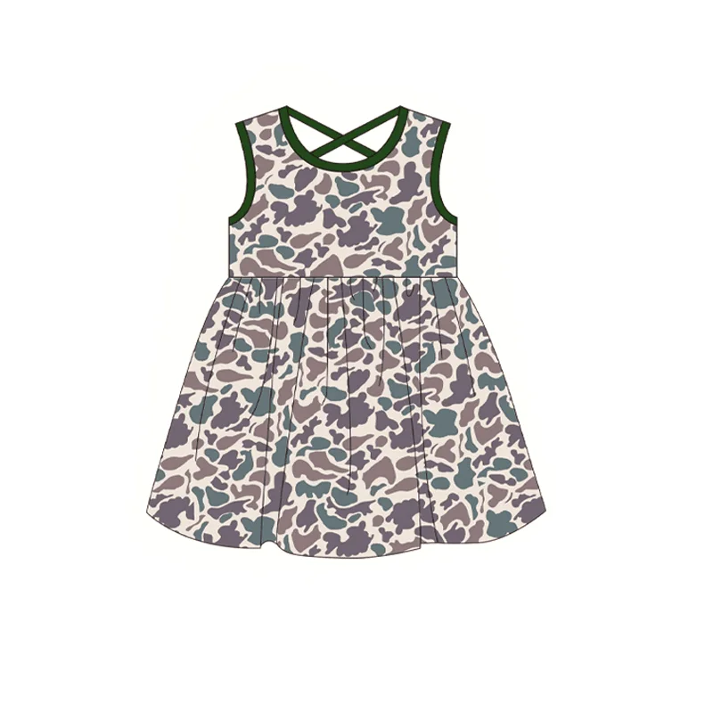 Sleeveless dress summer baby clothing branch texture printing new arrival new baby girl summer clothing camouflage printing cust