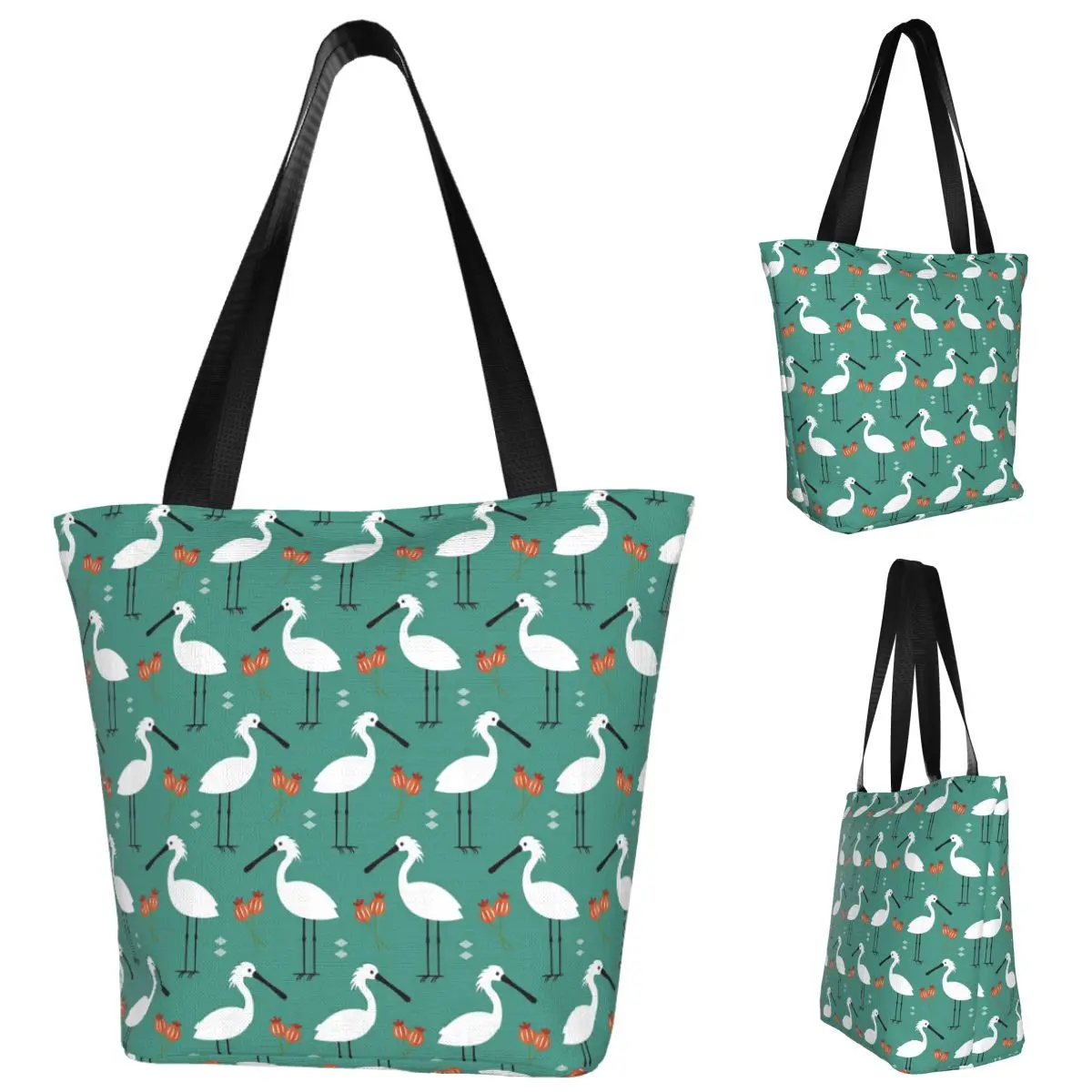 

Spoonbills On Blue Shopping Tote Bag Canvas Large Capacity Shoulder Bags Shopper Grocery Handbag for Women