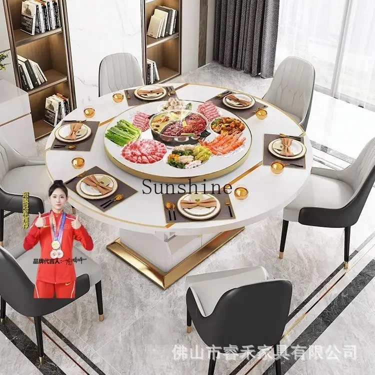 

Postmodern dining table household multi-function with turntable modern simple small apartment retractable