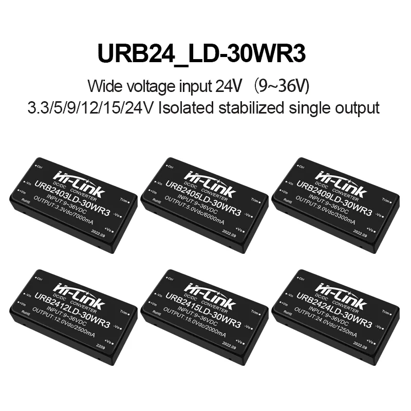 Hi-Link Single Fixed Output Transfer Unit URB24xxLD 30WR3 30W 4 1 Extended Input DIP Electrical Barrier 24V Voltage Conversion