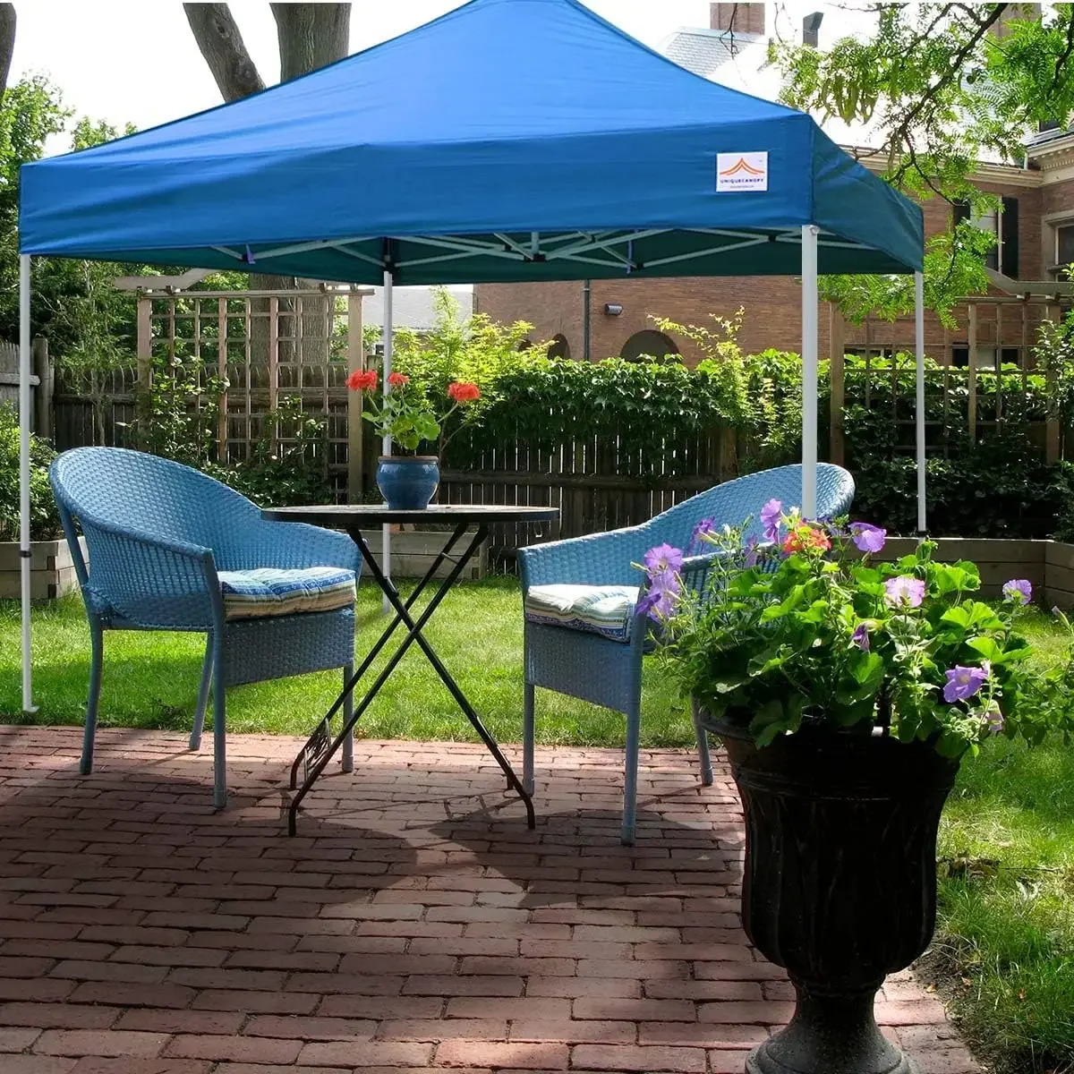 10'x10' Pop Up Canopy Tent Commercial Instant Shelter with Heavy Duty Roller Bag, 4 Canopy Sand Bags, 10x10 FT Blue